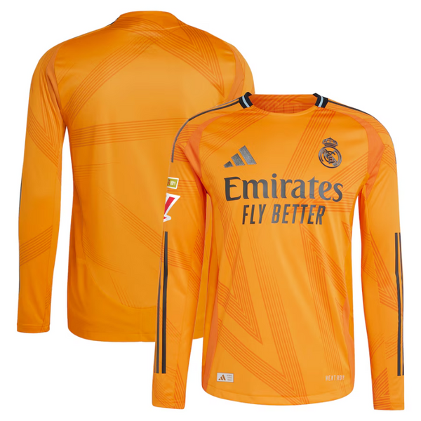 Real Madrid adidas 2024/25 Away Authentic Long Sleeve Jersey - Orange